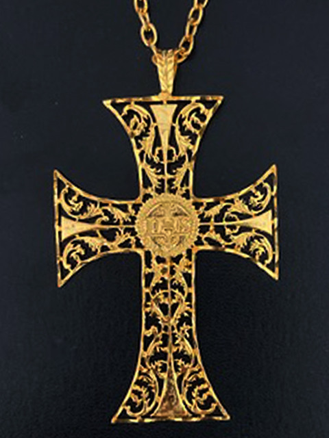 MDS Gold Plate Pectoral Cross #6 with IHS Emblem Detail