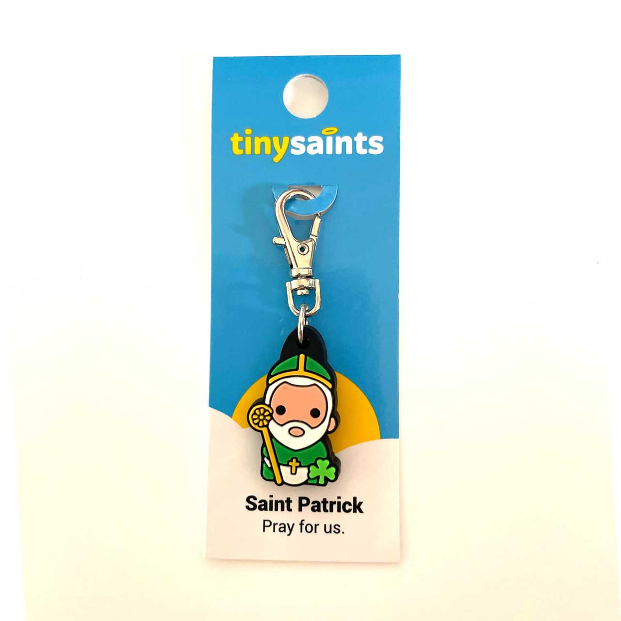 St. Patrick Tiny Saints Charm Clip in the package