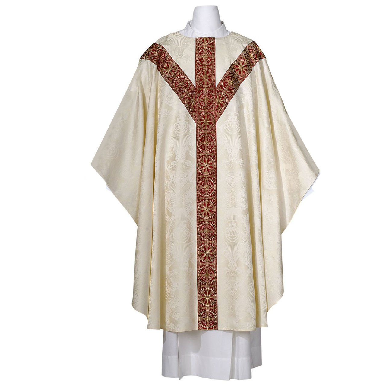 101-0914 Deermask Chasuble in Lightweight Wool White-Red