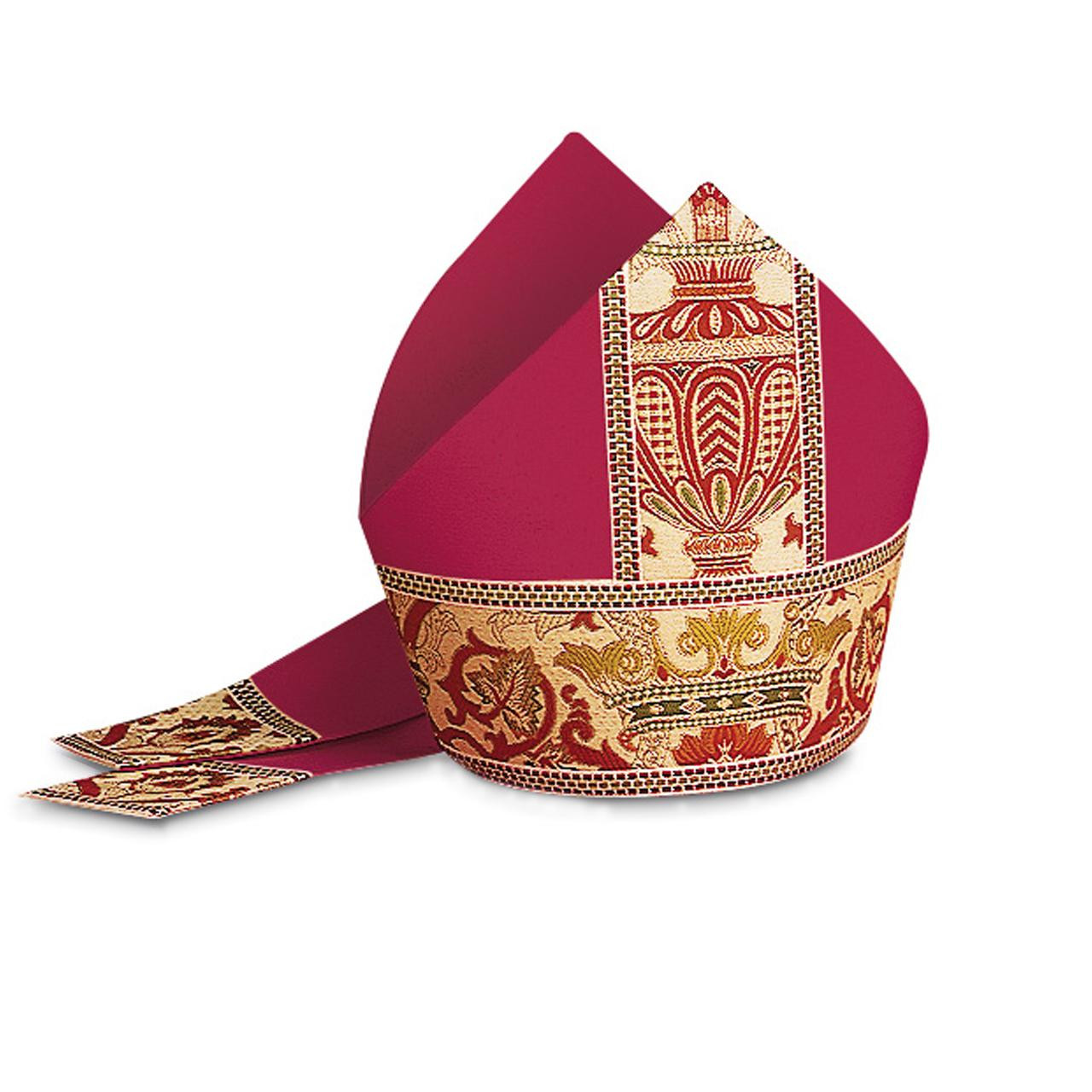 2749 Dark Red Mitre with Regina Brocade