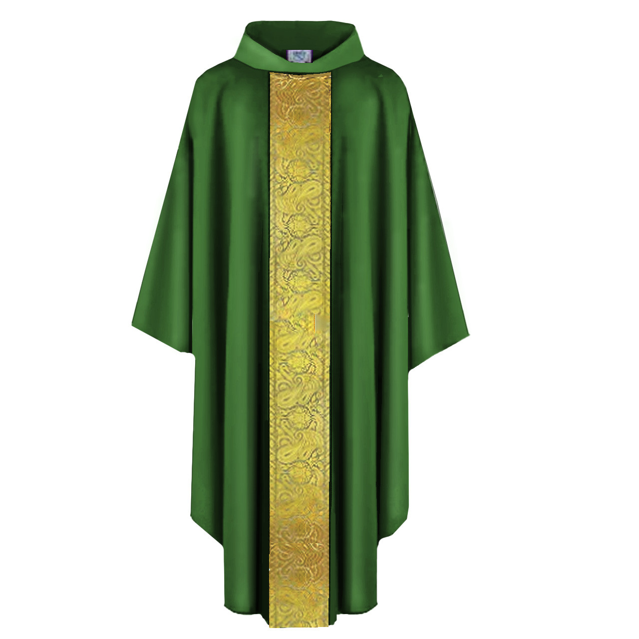 MDS 075 Chasuble with Gold Jacquard Banding Green with Collar