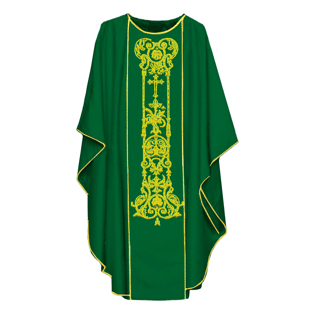 1007 Classic Hand Embroidered Silk Chasuble Green