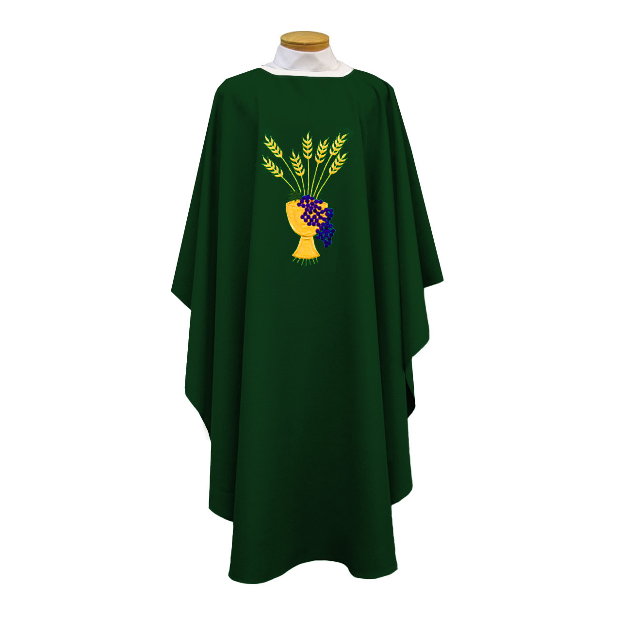 873 Chasuble with Chalice, Wheat & Grapes Design Hunter