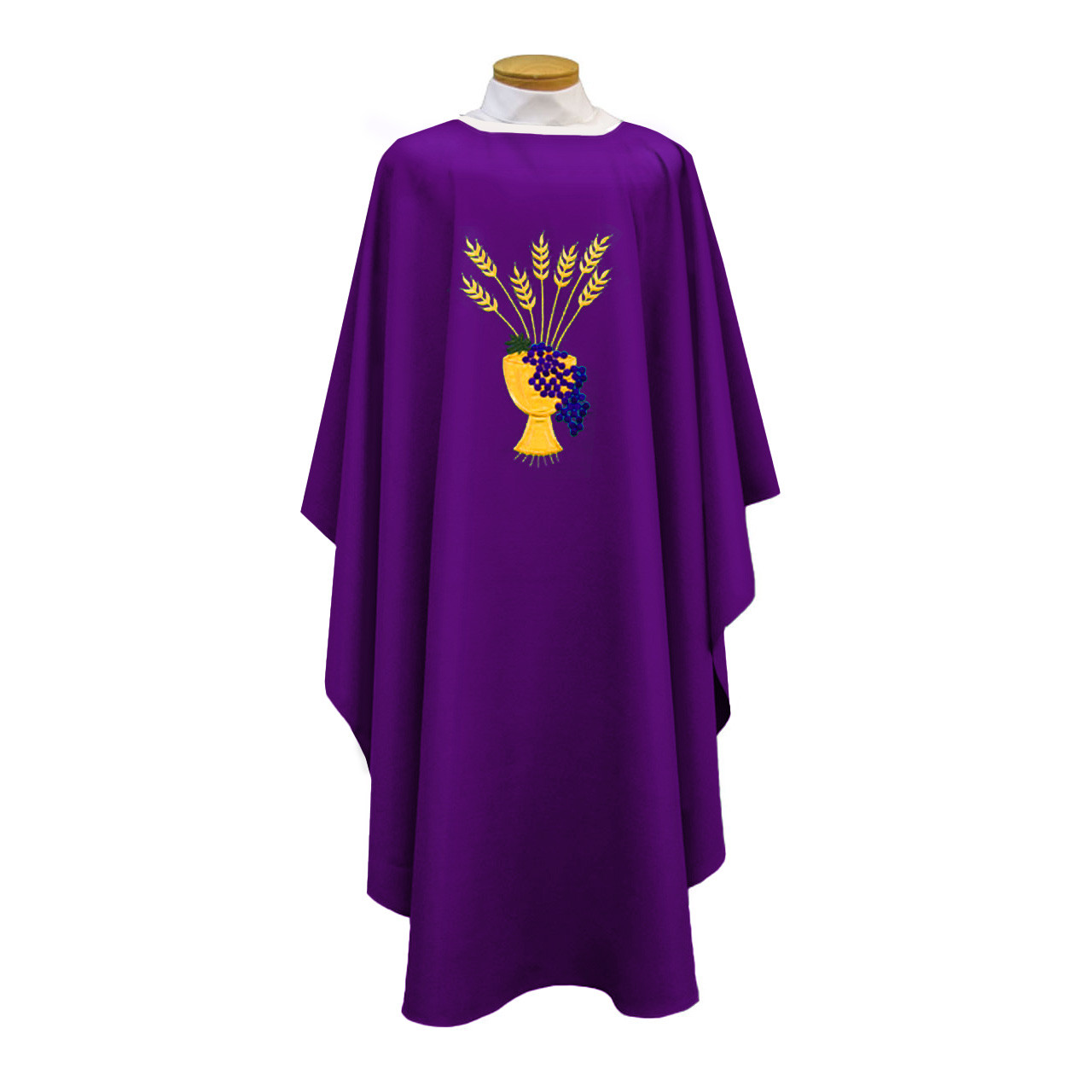 873 Chasuble with Chalice, Wheat & Grapes Design Purple