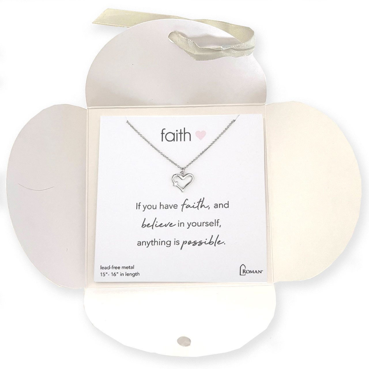 Faith Silver Heart envelope open