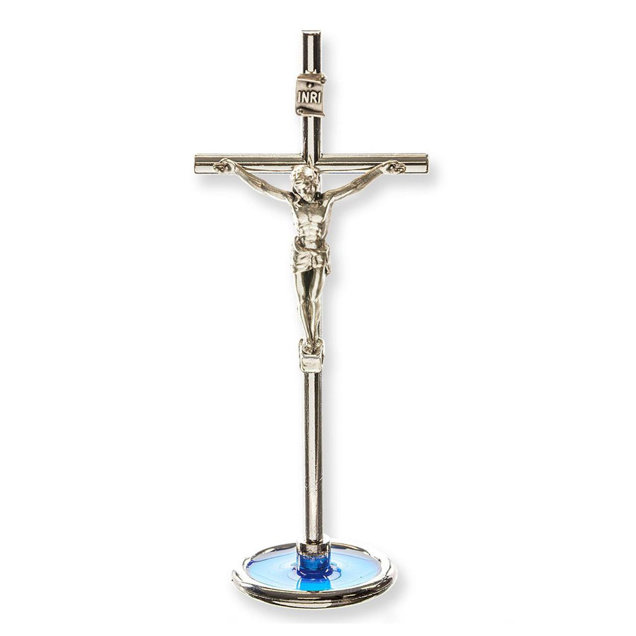 4" Standing Crucifix with Blue Base