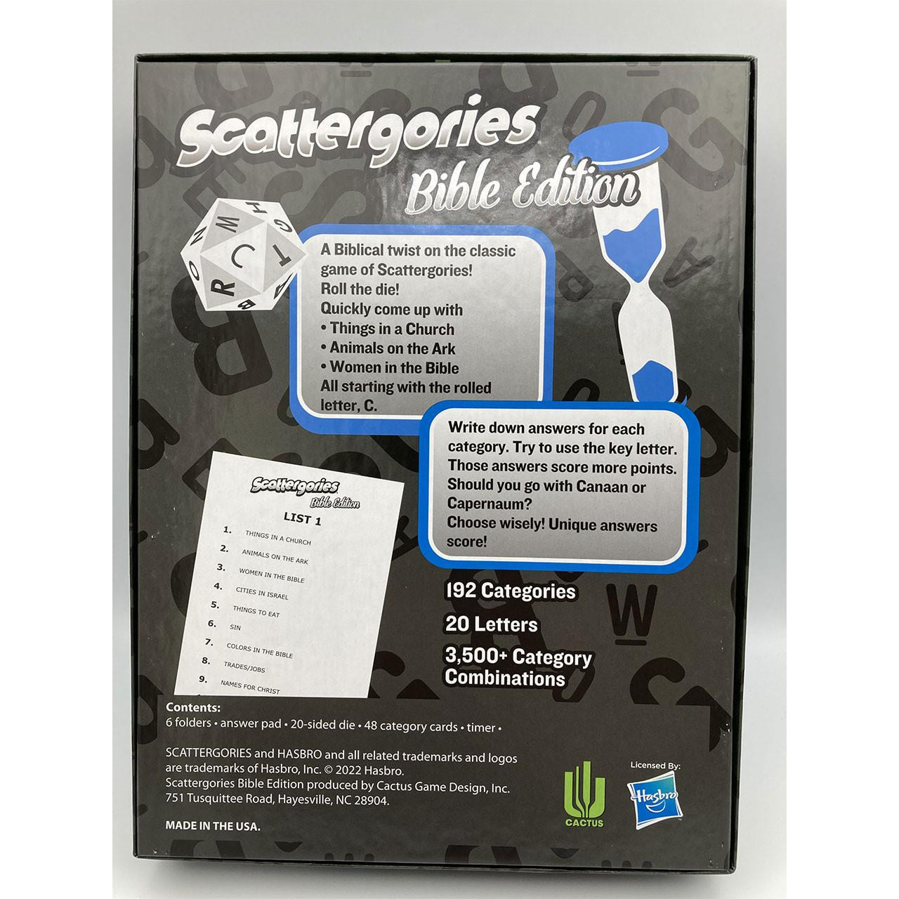 Back of the Scattergories Bible Edition box