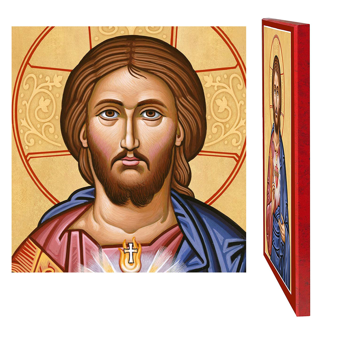 Side and detail views of the 3" x 4" Sacred Heart of Jesus Icon