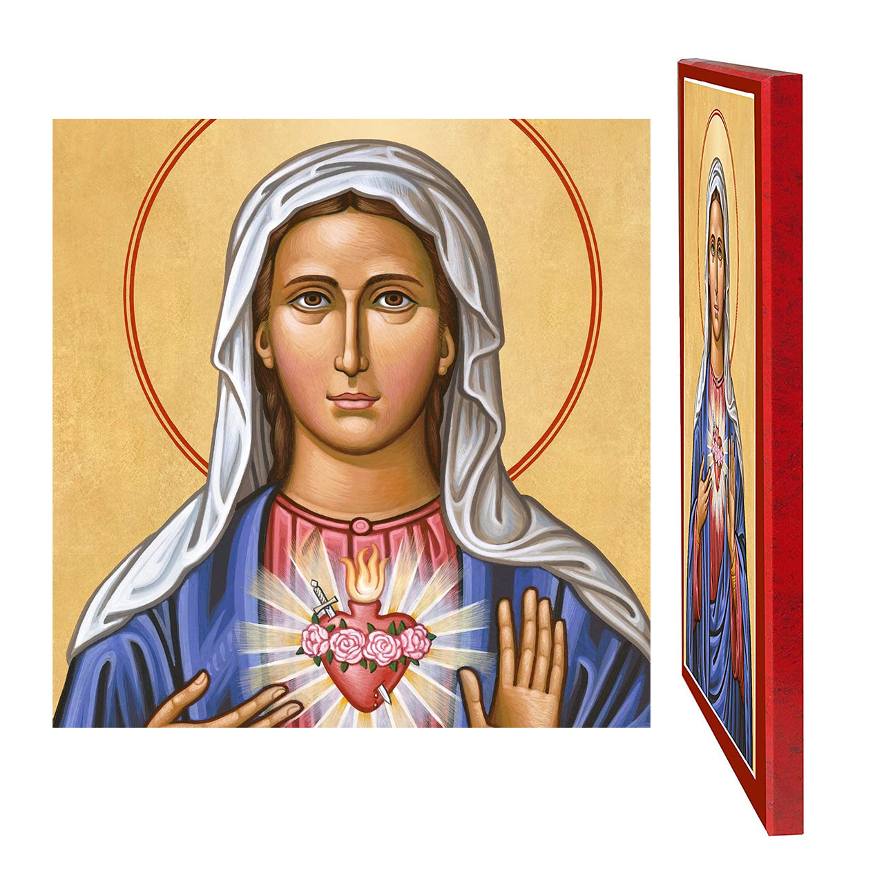 Detail and Side views of the 3x4 Immaculate Heart Icon