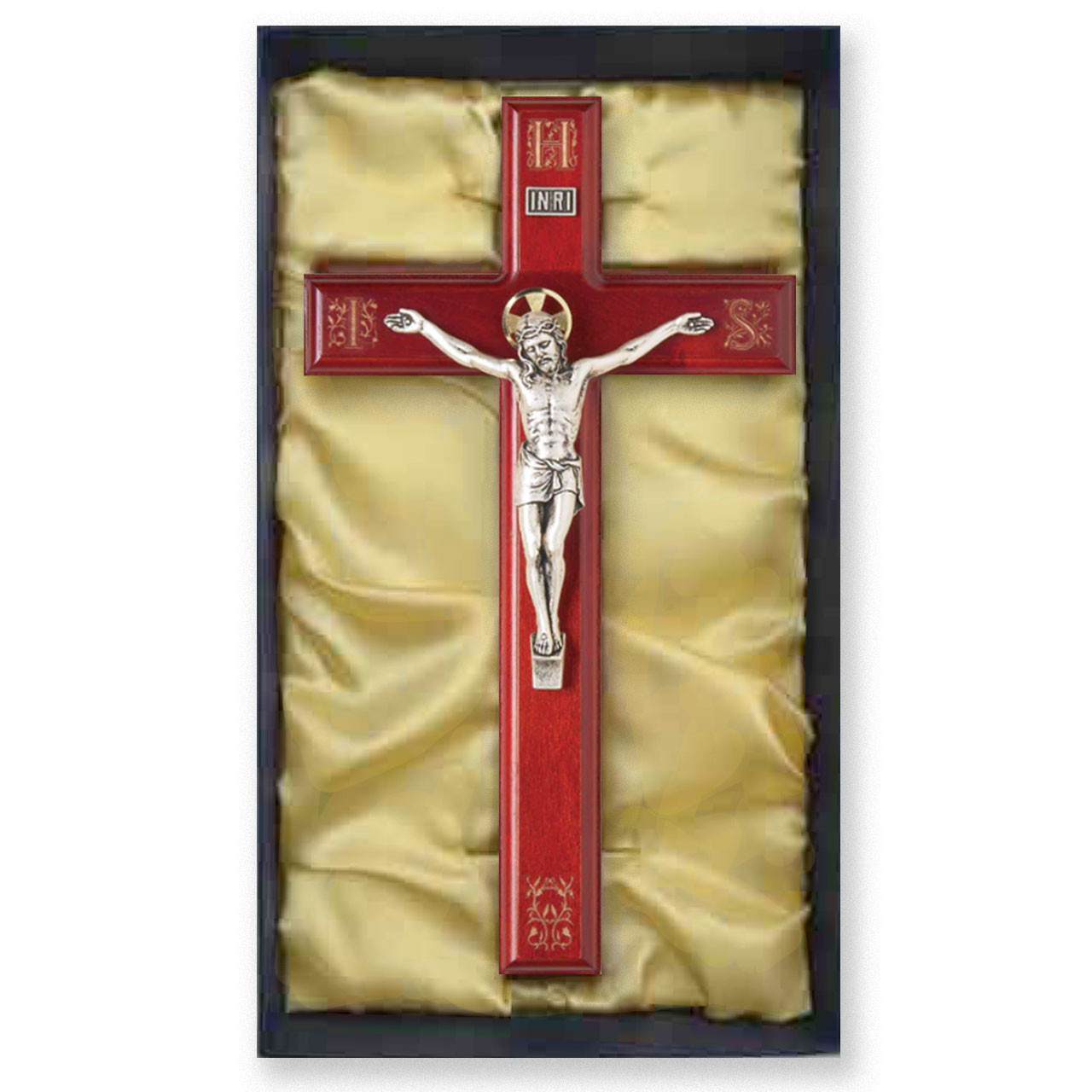 11" IHS Engraved Rosewood Crucifix in the Gift Box