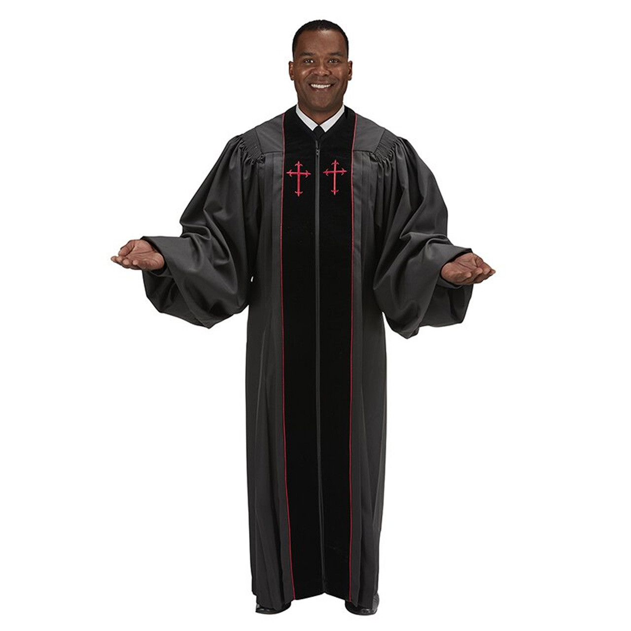 Pulpit Robe - Black with Red Crosses