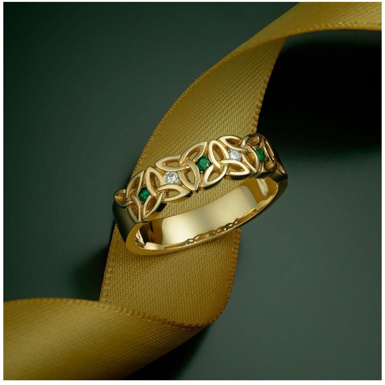 14K Trinity Knot Ring with Emeralds & Diamonds