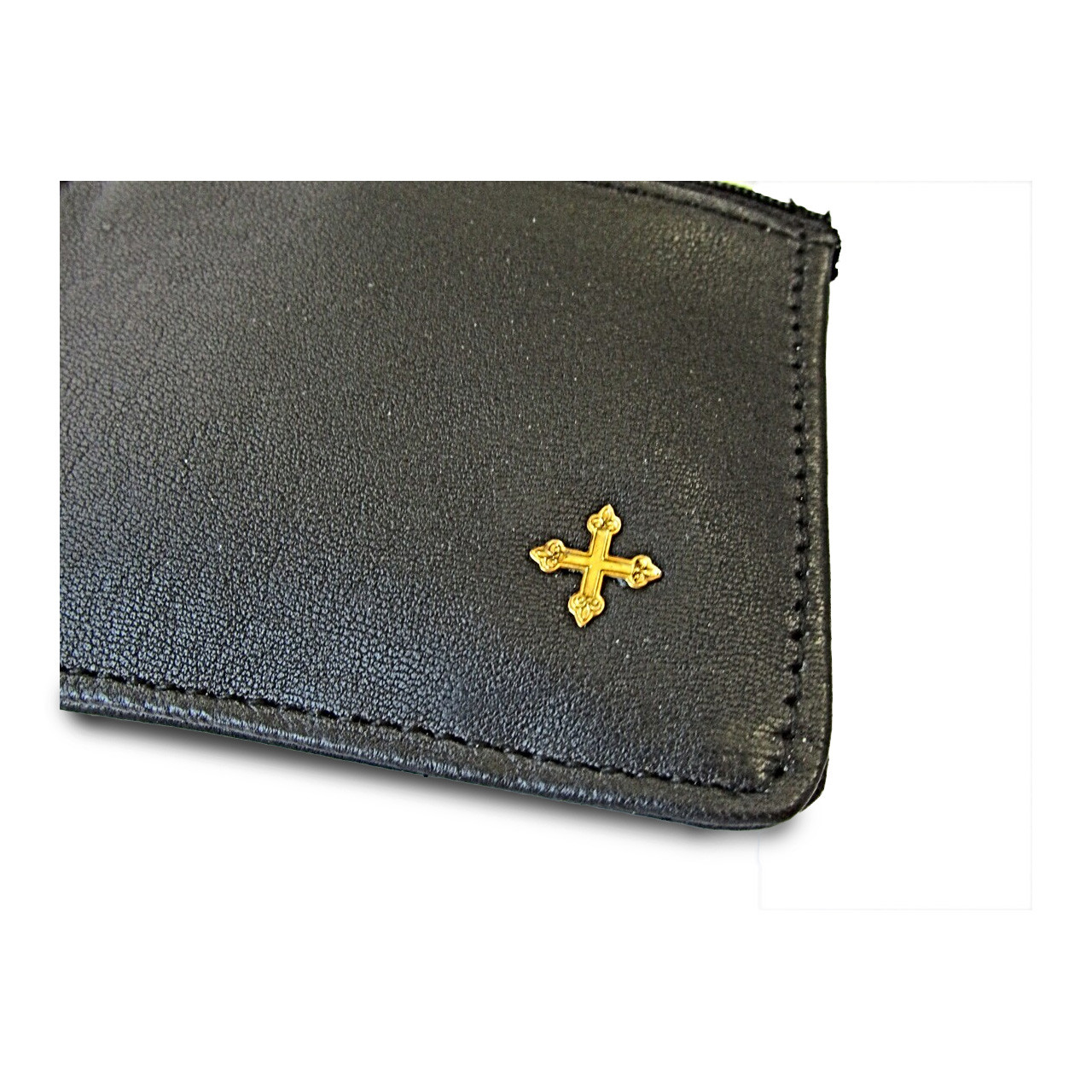 4X3 Sheepskin Rosary Case with Zipper and Brass Cross