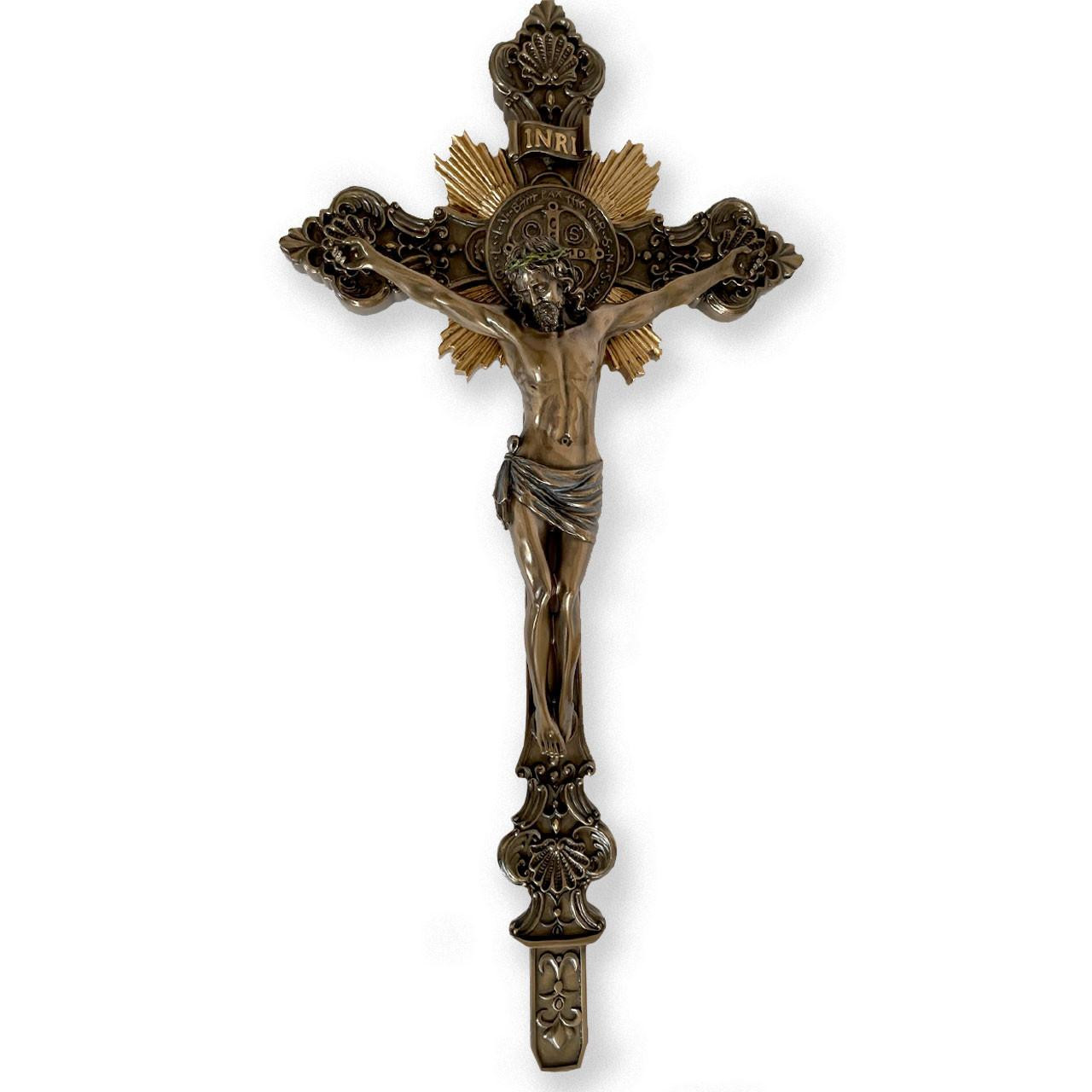17" St. Benedict Bronze Tone Cross out of the base for wall hanging
