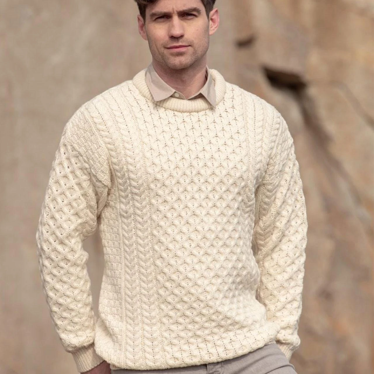 Éireloom Classic Irish Wool Crew Sweater shown on man