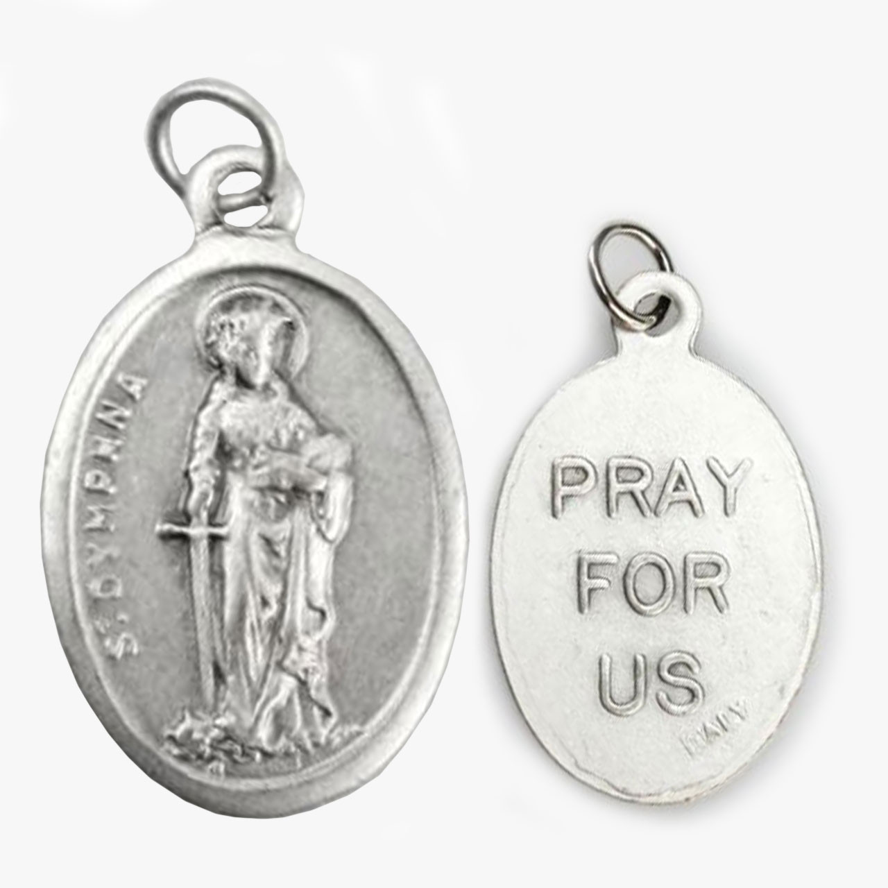 Silver-plated metal allow medal included in the Saint Dymphna soy candle