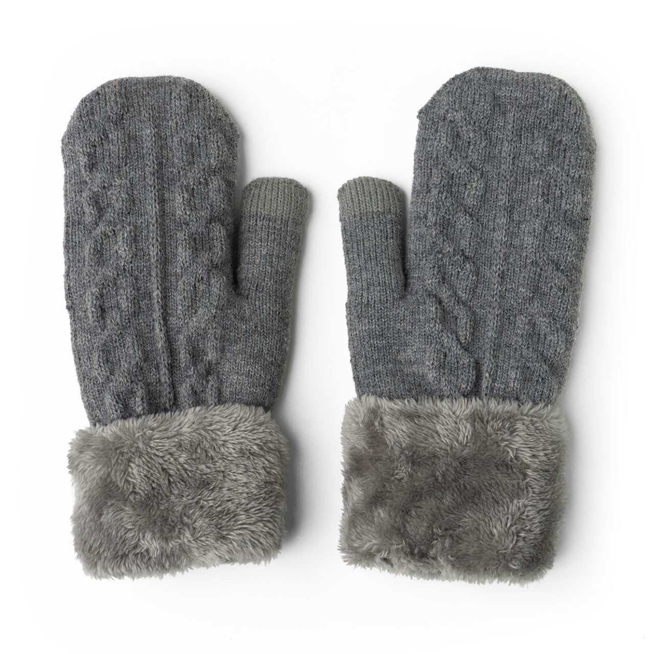 Gray Cable Knit Mittens