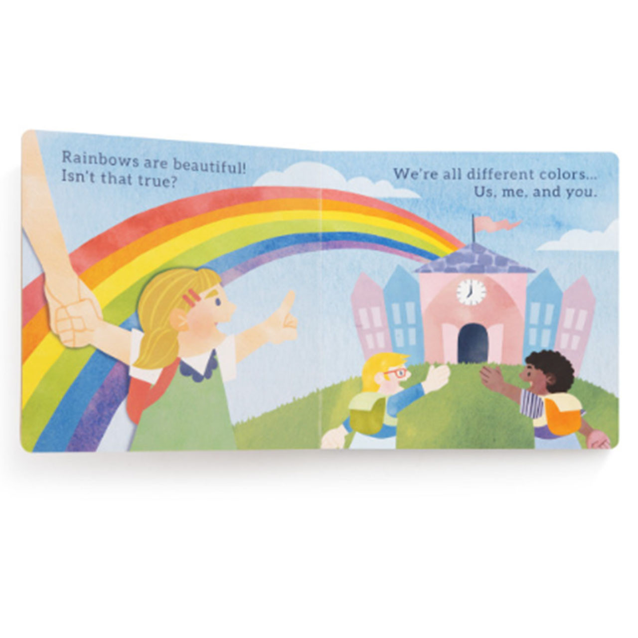 Inside pages of the Hopeful Rainbows Board Book