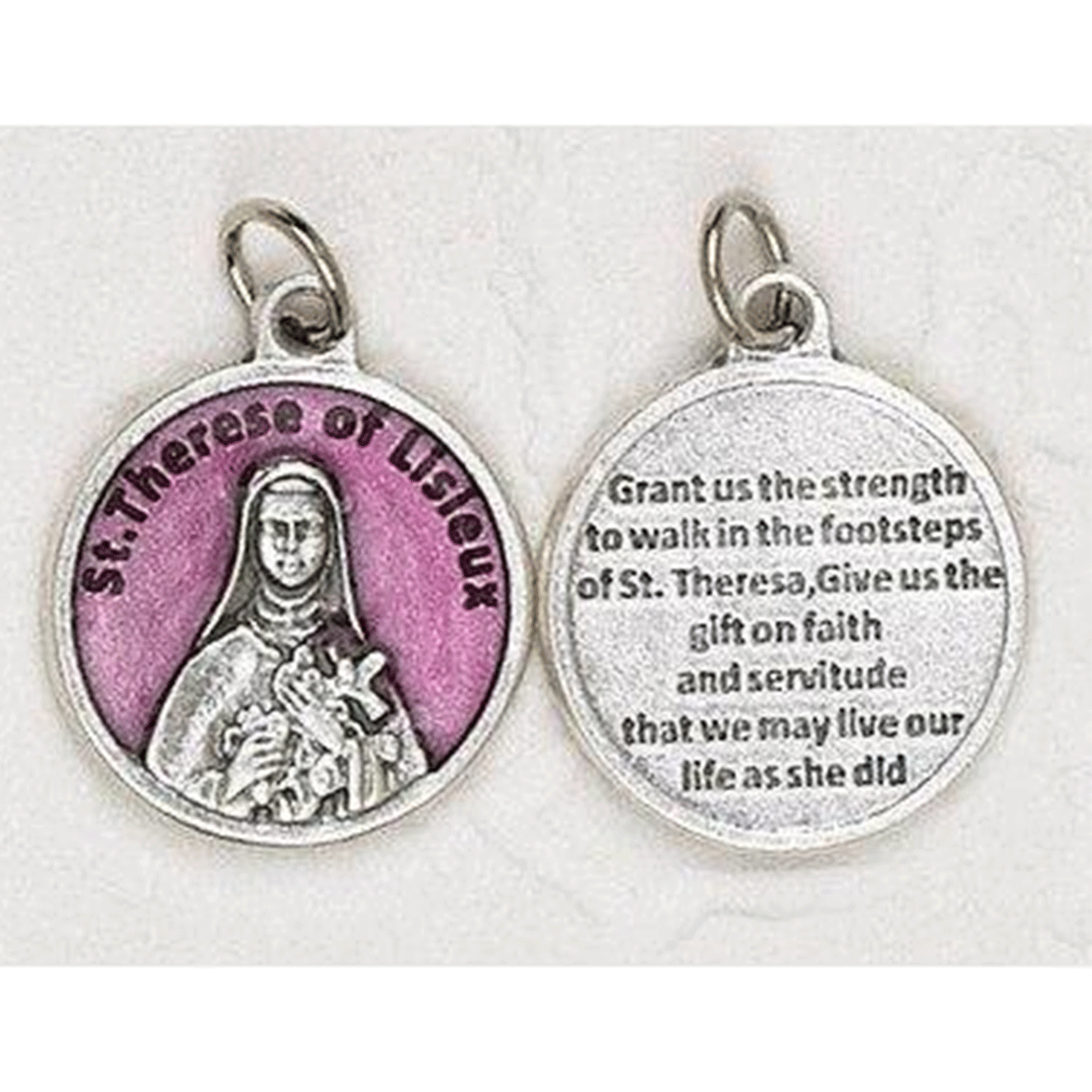Pink Enamel St. Therese Medal