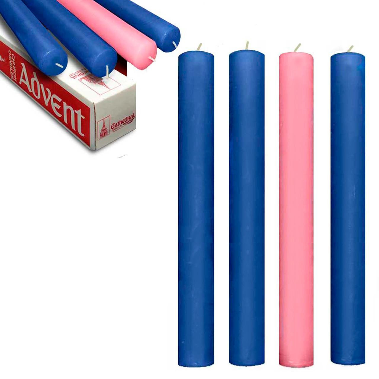 1-1/2"x16" Sarum Blue/Pink Stearine Advent Candles: Set of 4