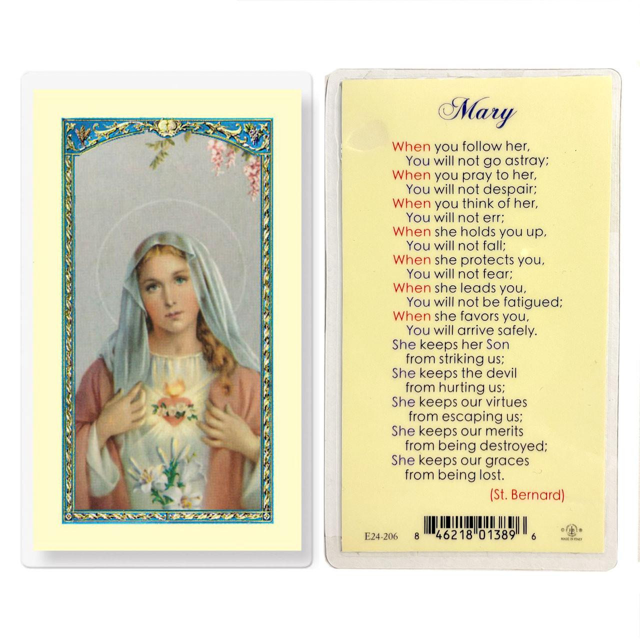 St. Bernard's Mary Prayer Card showing front and back