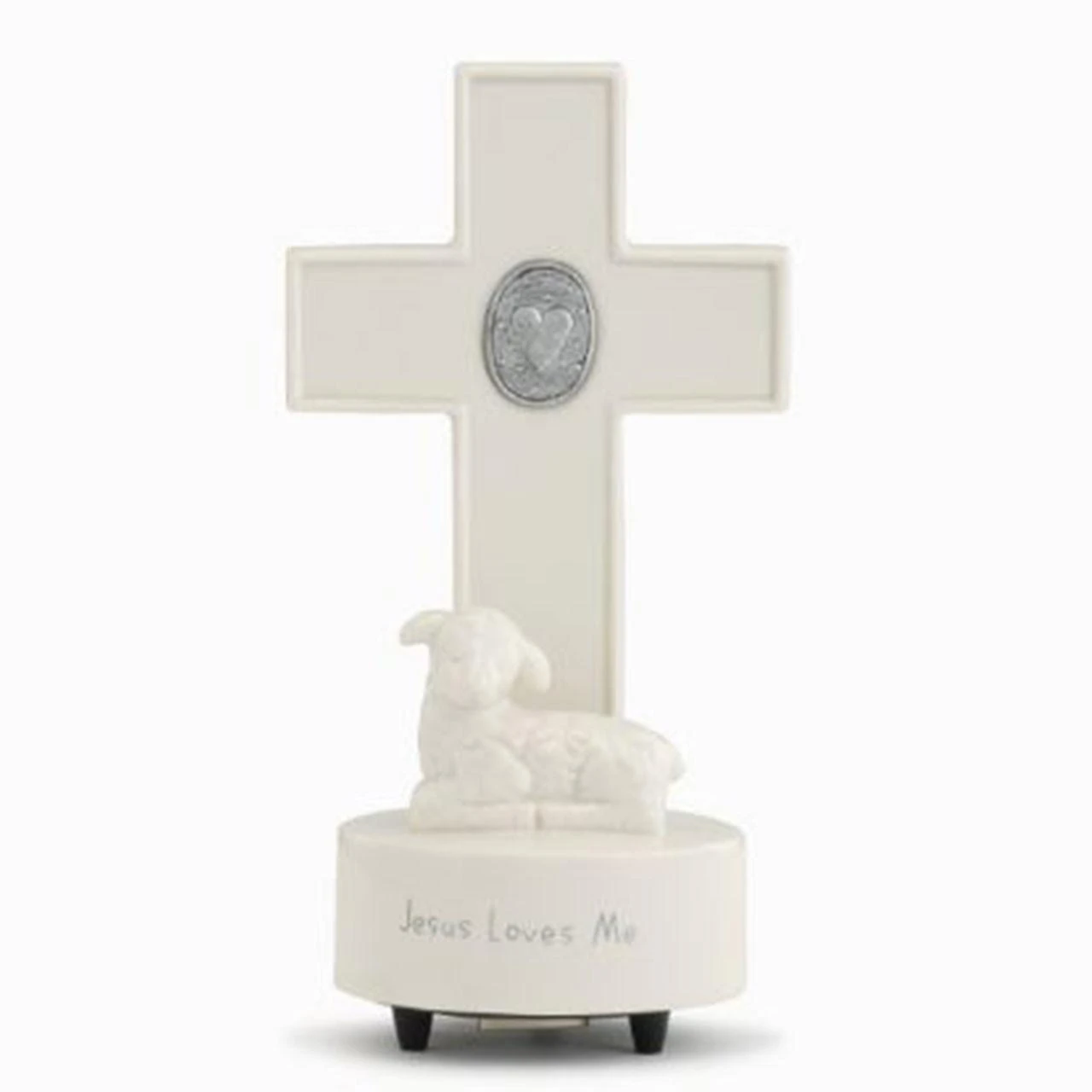 Jesus Loves Me Baby Musical Cross with Heart Medallion and Lamb