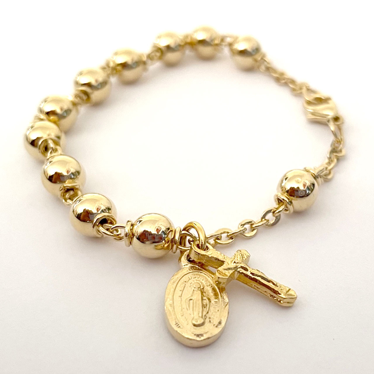 Gold Plated Rosary Bracelet with Miraculous Medal and Crucifix