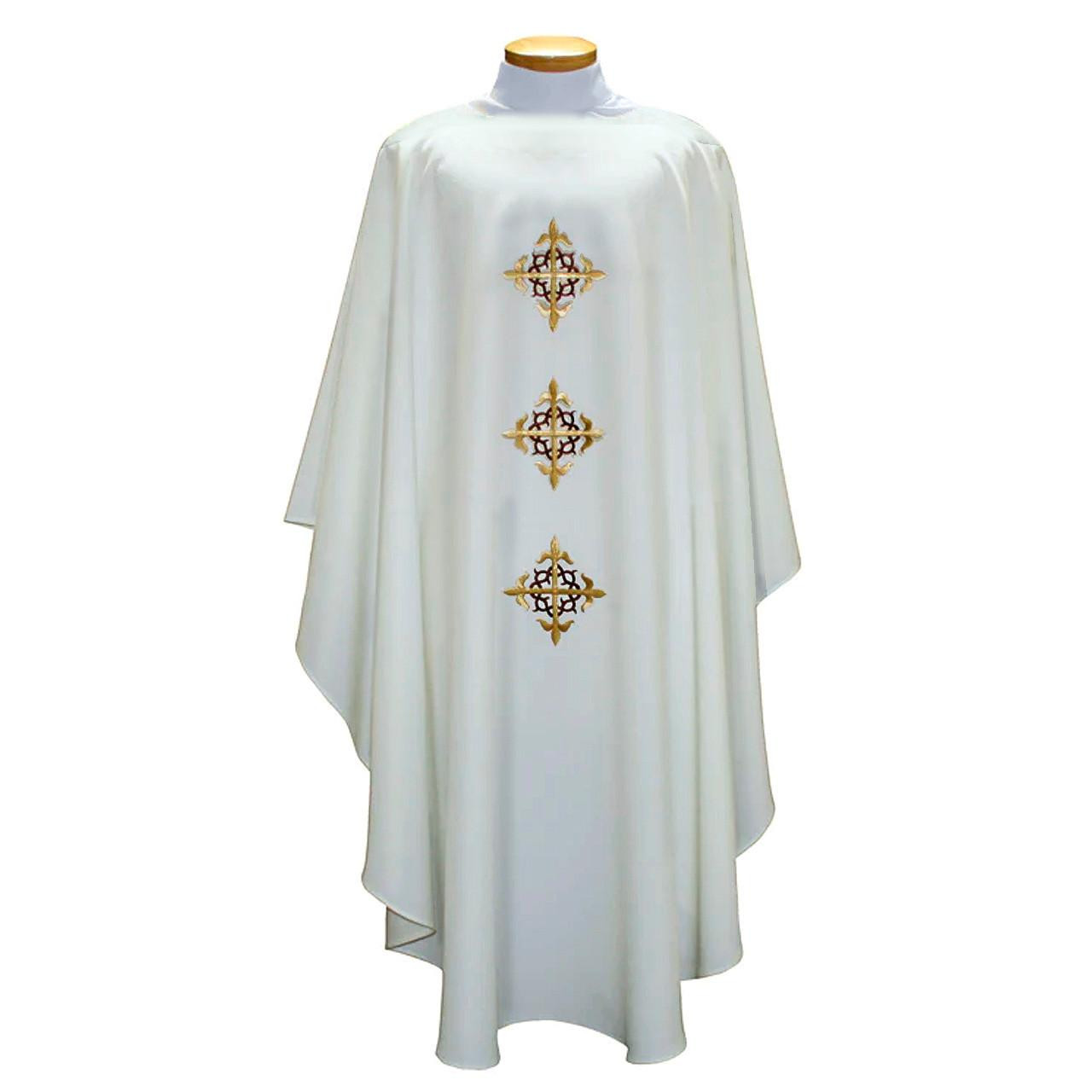 BV 2027 Chasuble with Cross & Thorns  Pure White
