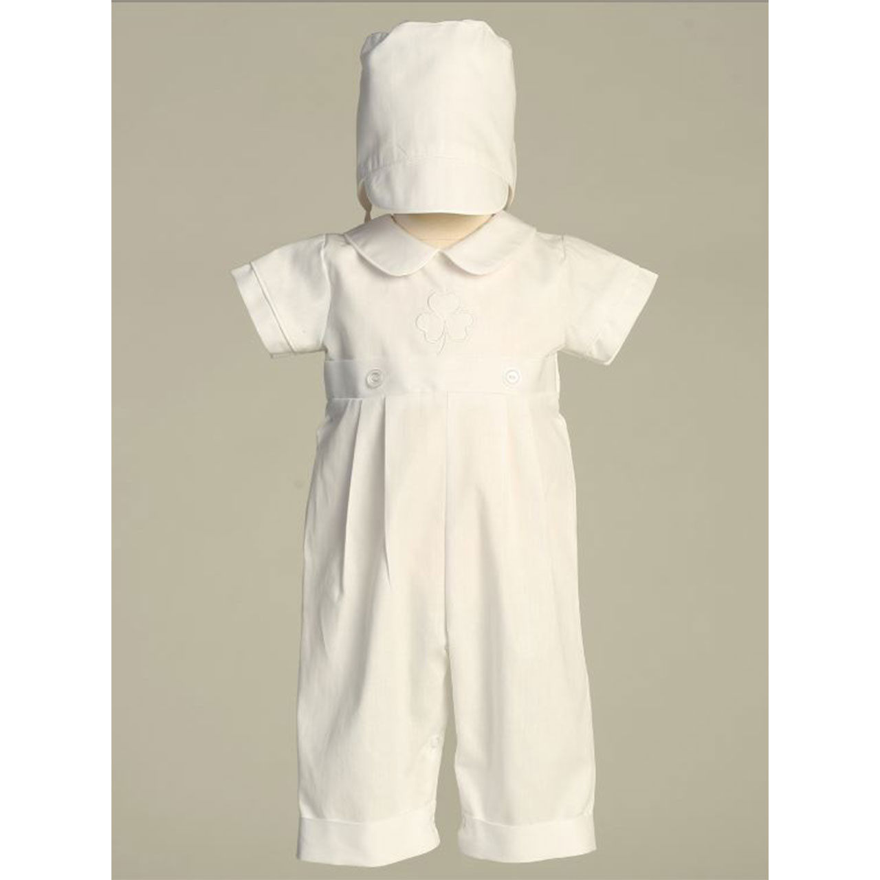 Front of the Patrick Boy's Baptism Romper with Shamrock