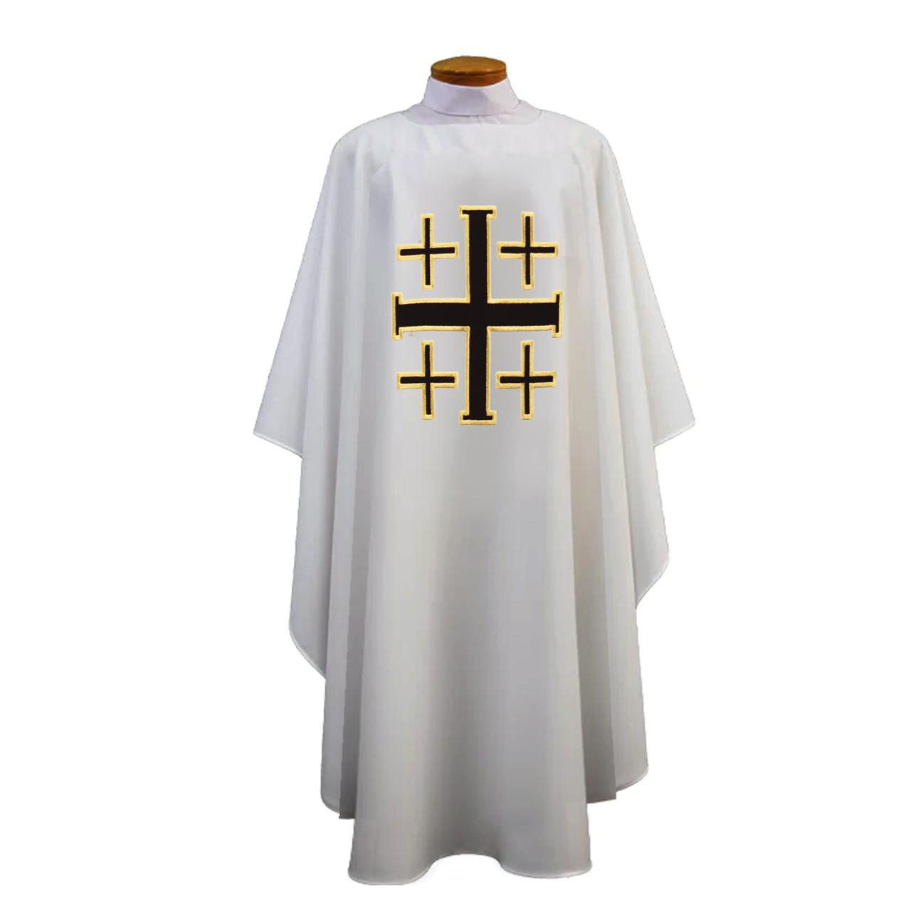 854 Chasuble w/ Jerusalem Cross White