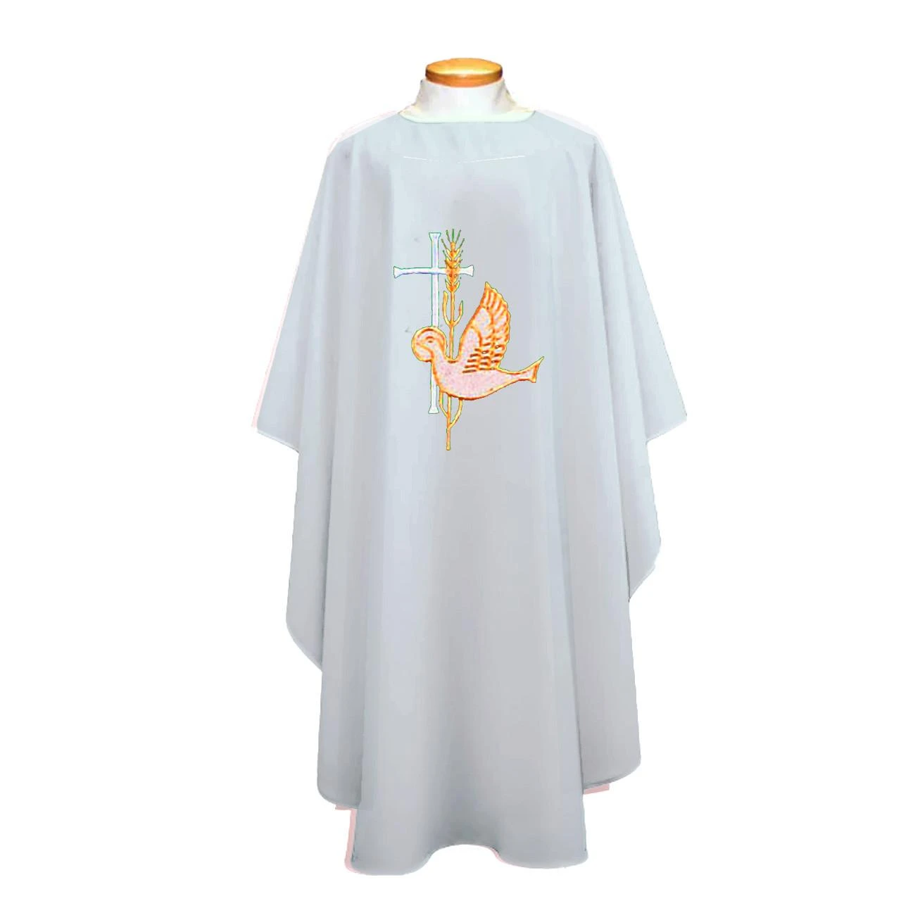 851 Chasuble with Dove, Cross & Wheat White