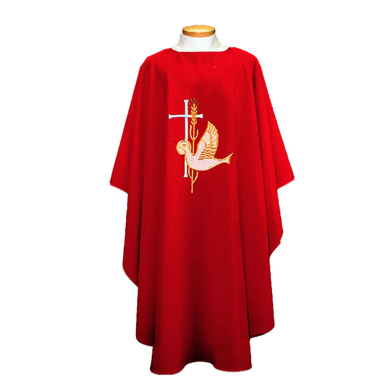 851 Chasuble with Dove, Cross & Wheat Red
