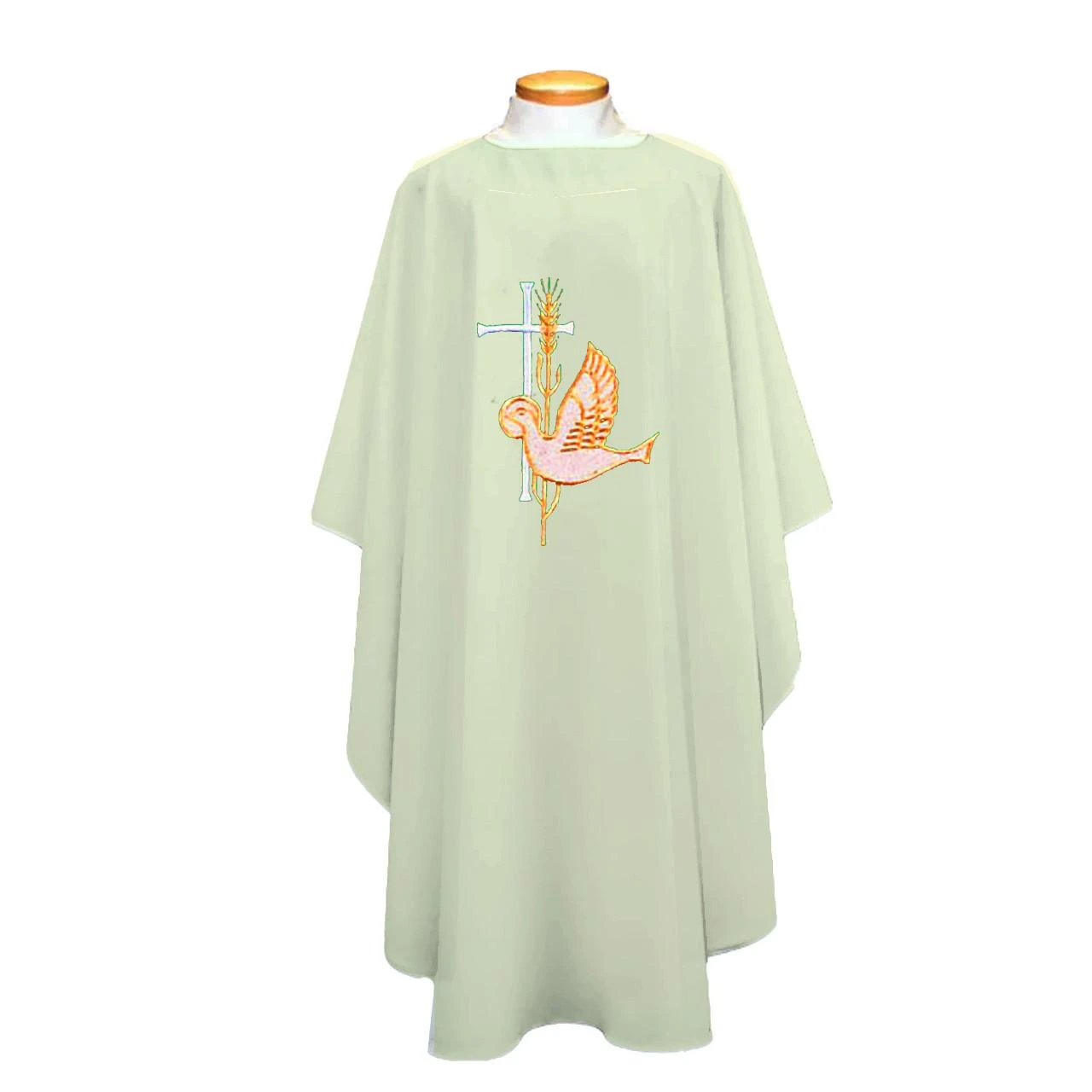 851 Chasuble with Dove, Cross & Wheat Off-White