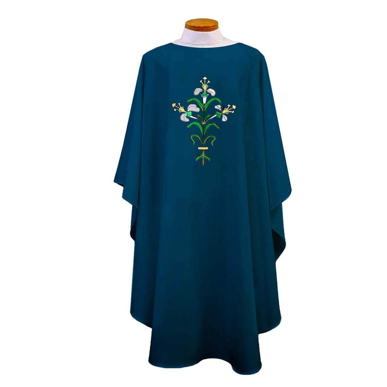 860 Chasuble with Easter Lily Design Blue