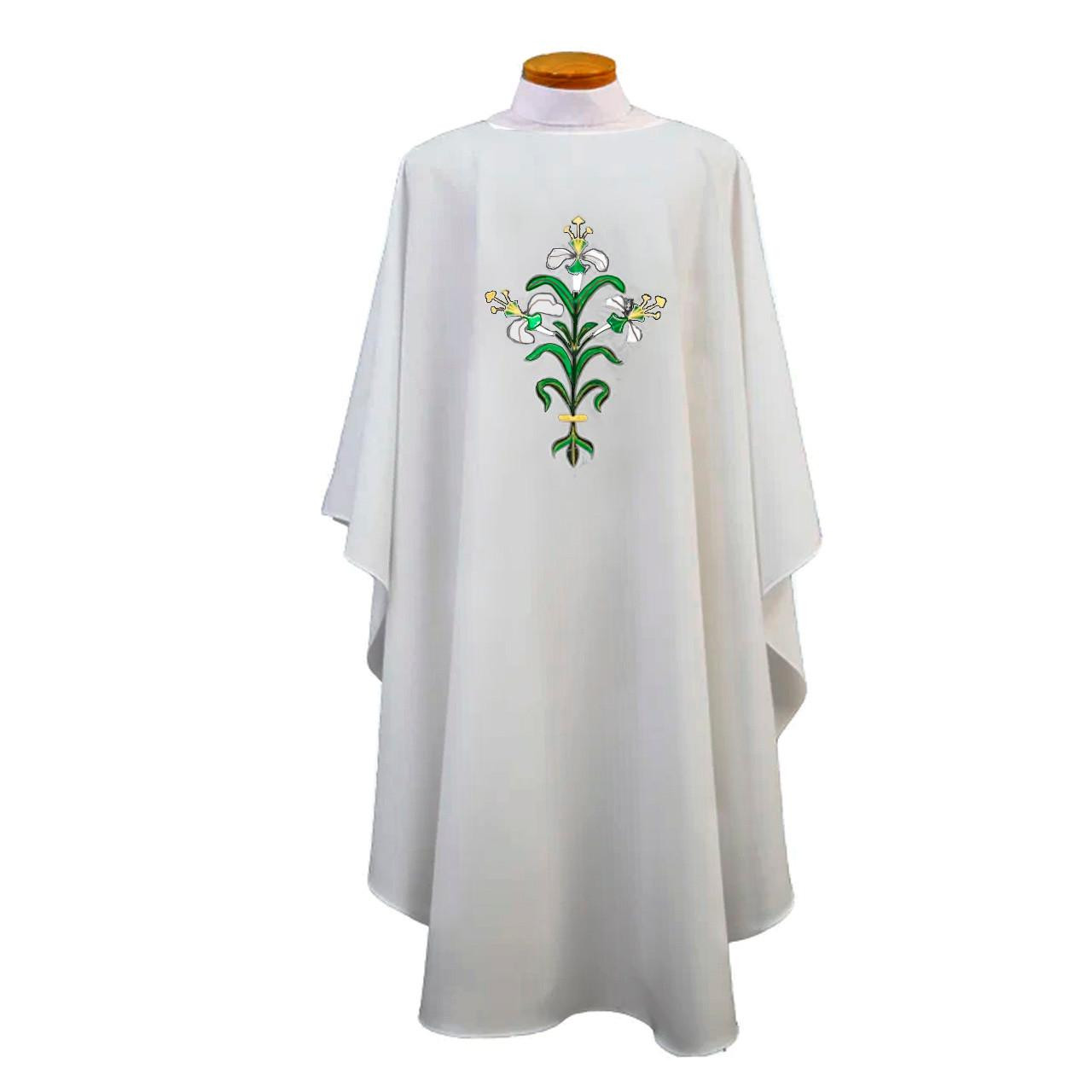 860 Chasuble with Easter Lily Design Pure White