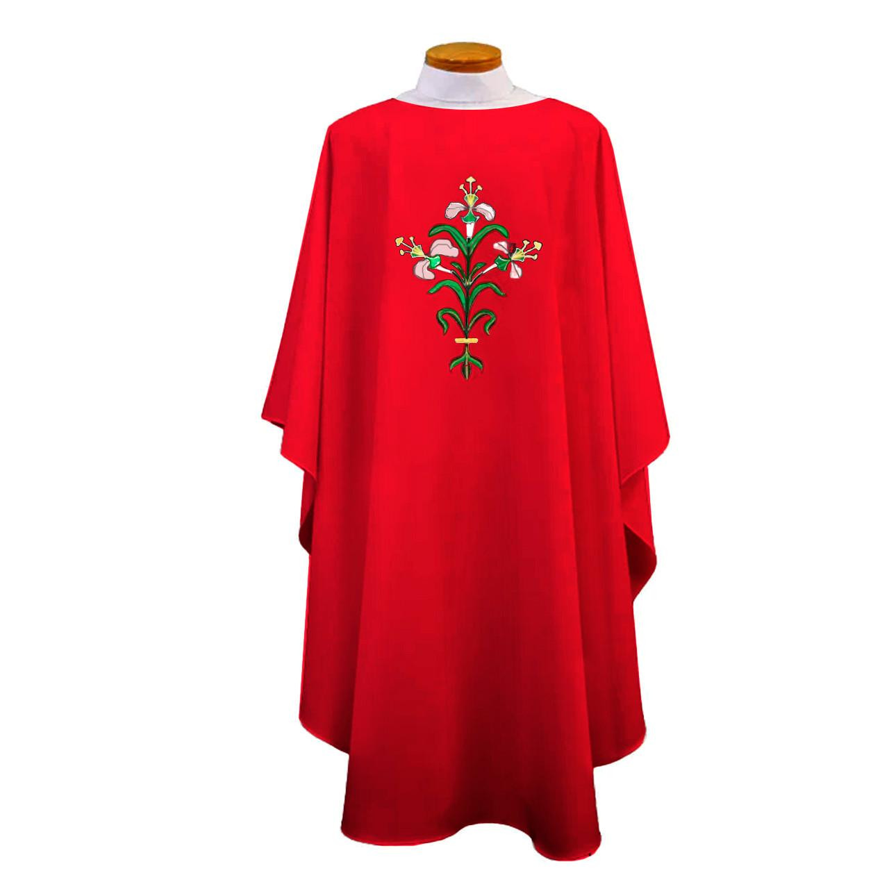 860 Chasuble with Easter Lily Design Red