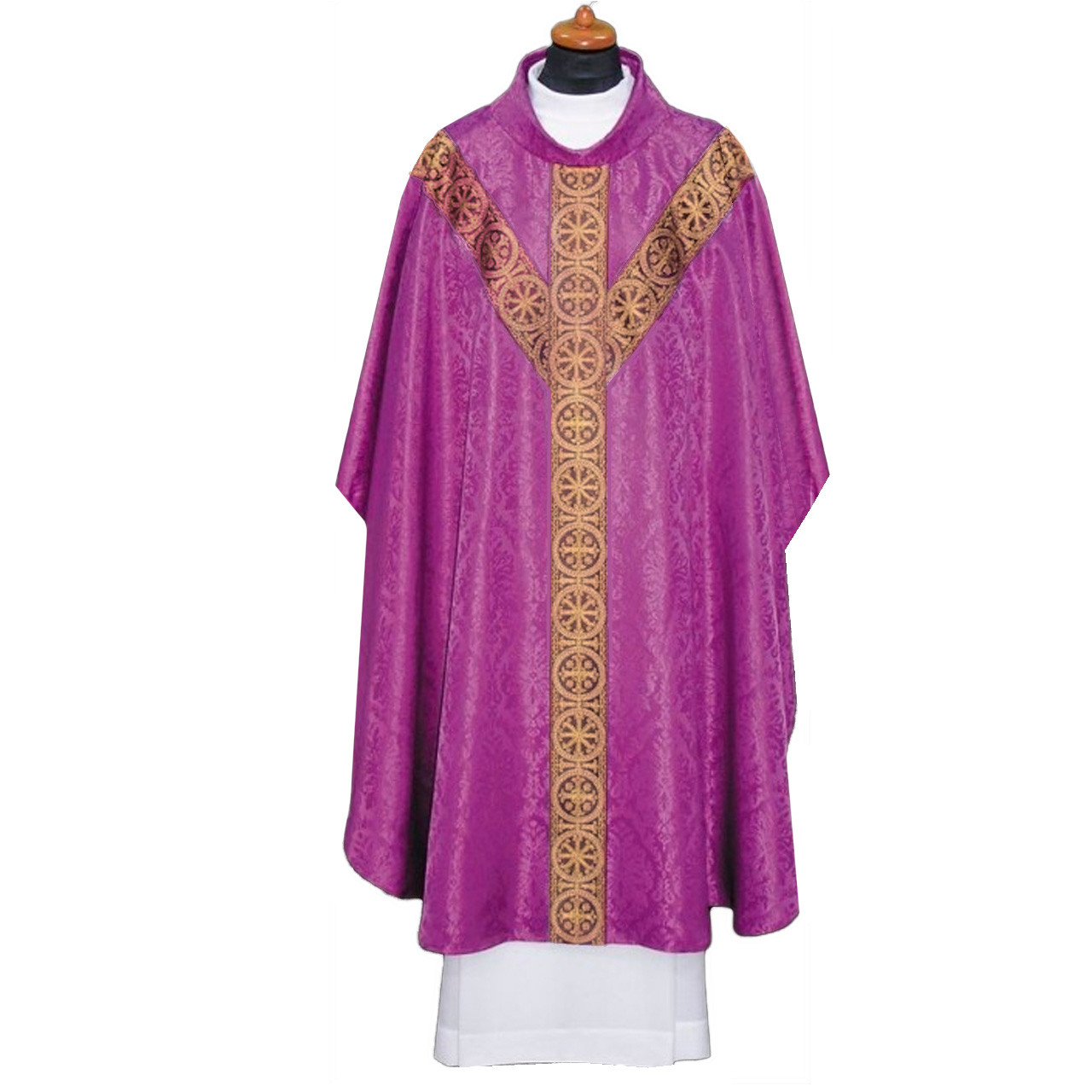 2-312 Gothic Cut Chasuble in Damask Purple