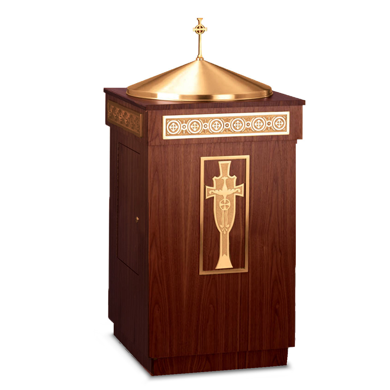 Freestanding Baptismal Font with Walnut Cabinet