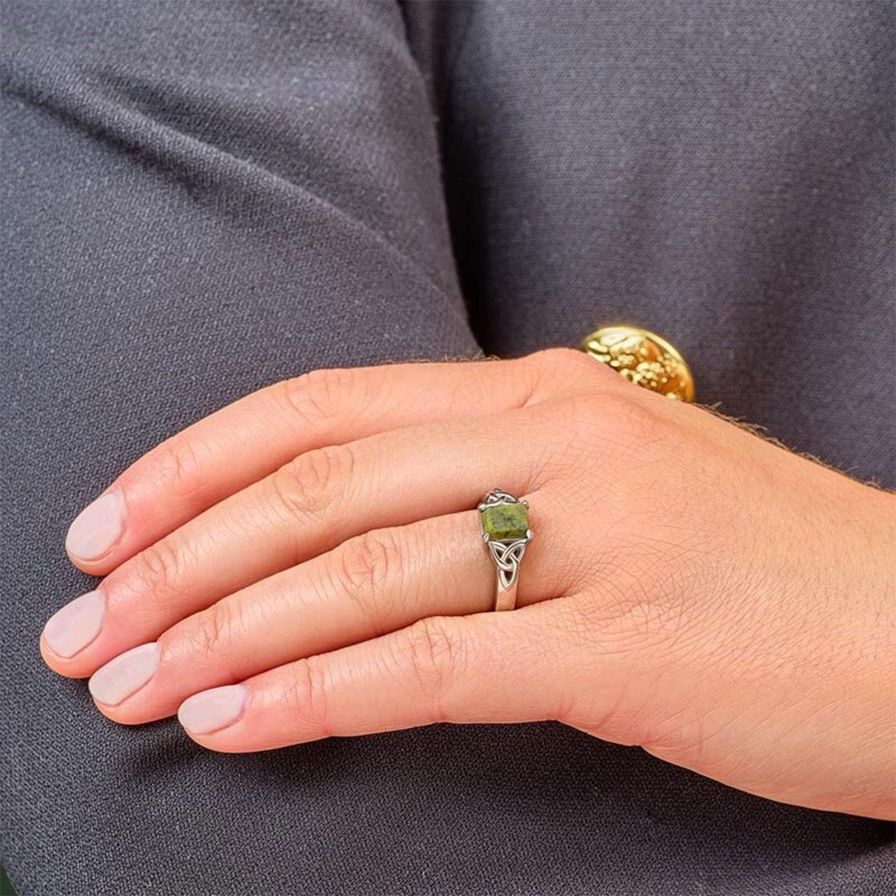 Sterling Trinity & Connemara Irish ring shown on model's hand