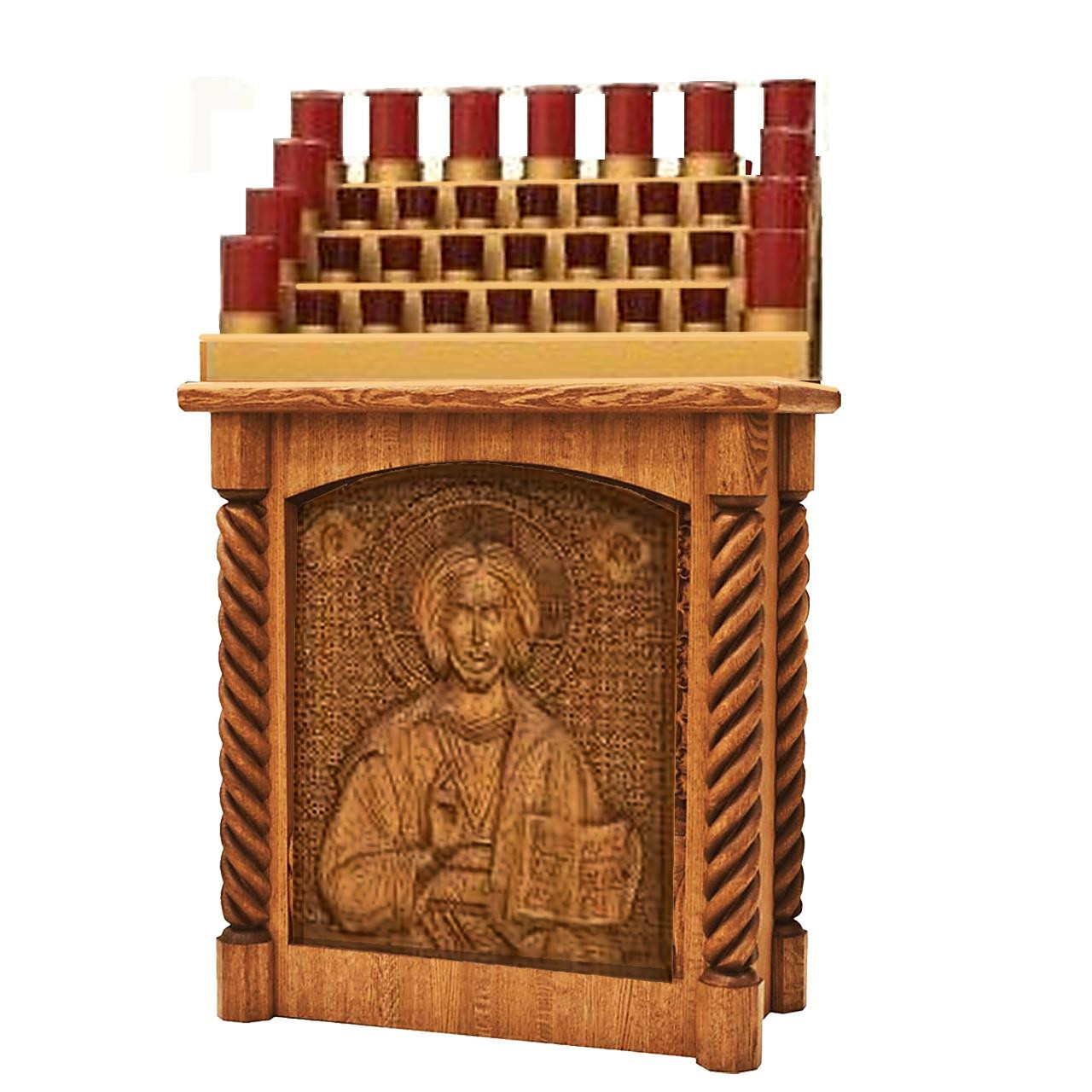 MJ422B  Oak Votive Stand with Carved Relief Image of Christ