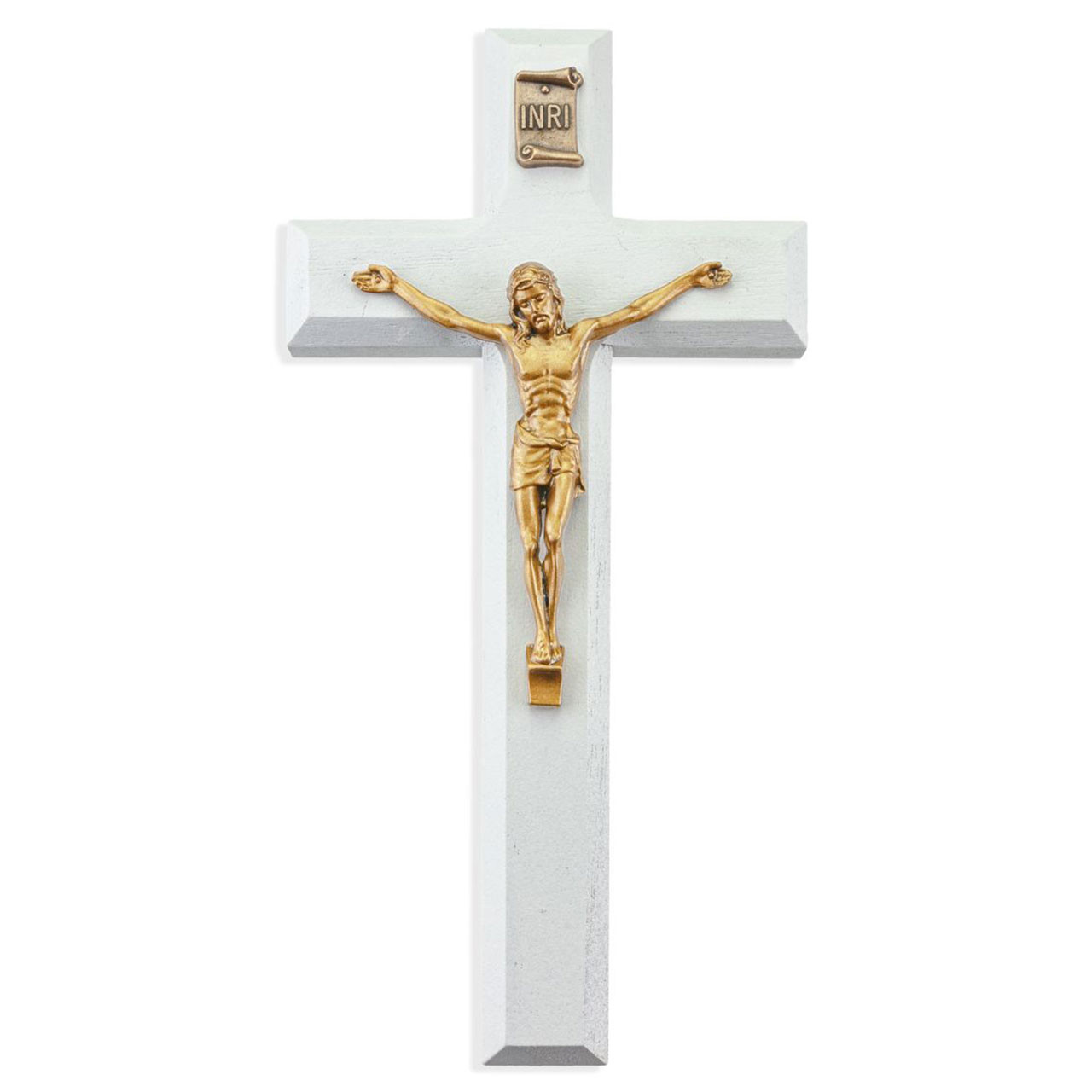 7IN White Cross with Gold Corpus