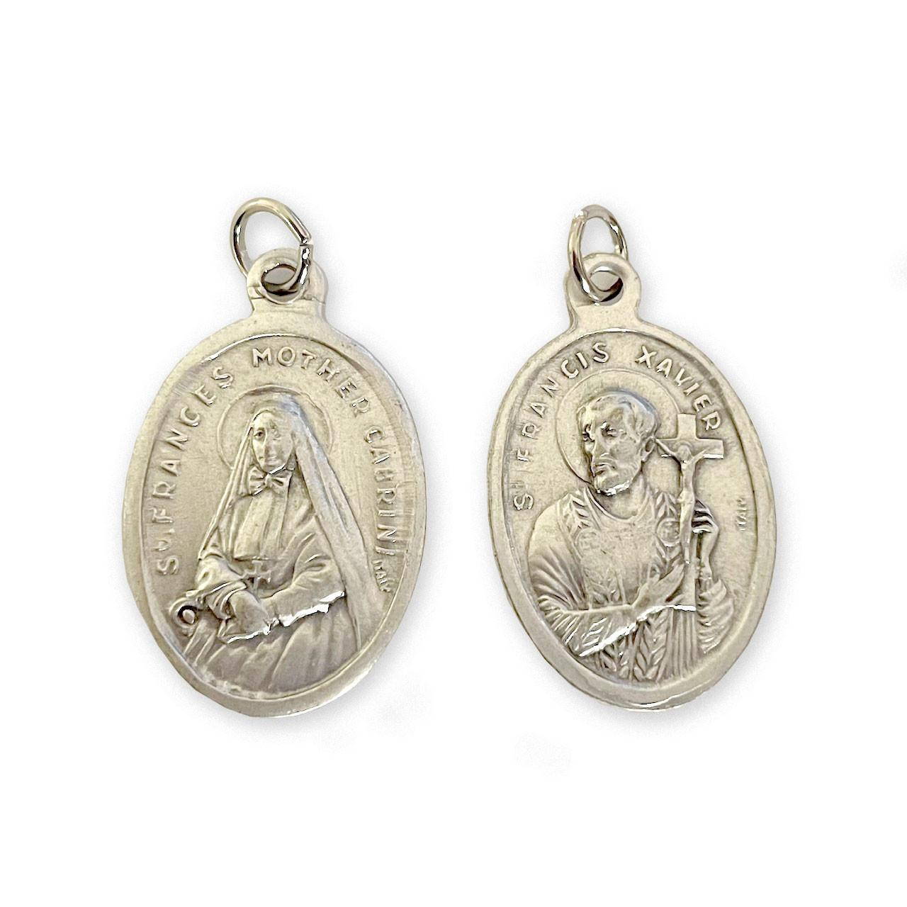 Oxidized St. Frances Mother Cabrini Medal with St. Francis Xavier on the back side