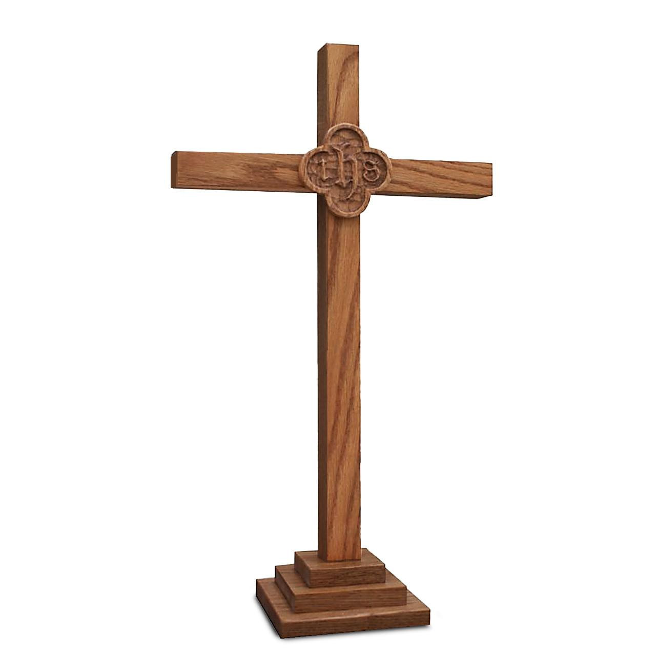 MJ4101P 24" Oak Altar Cross with IHS