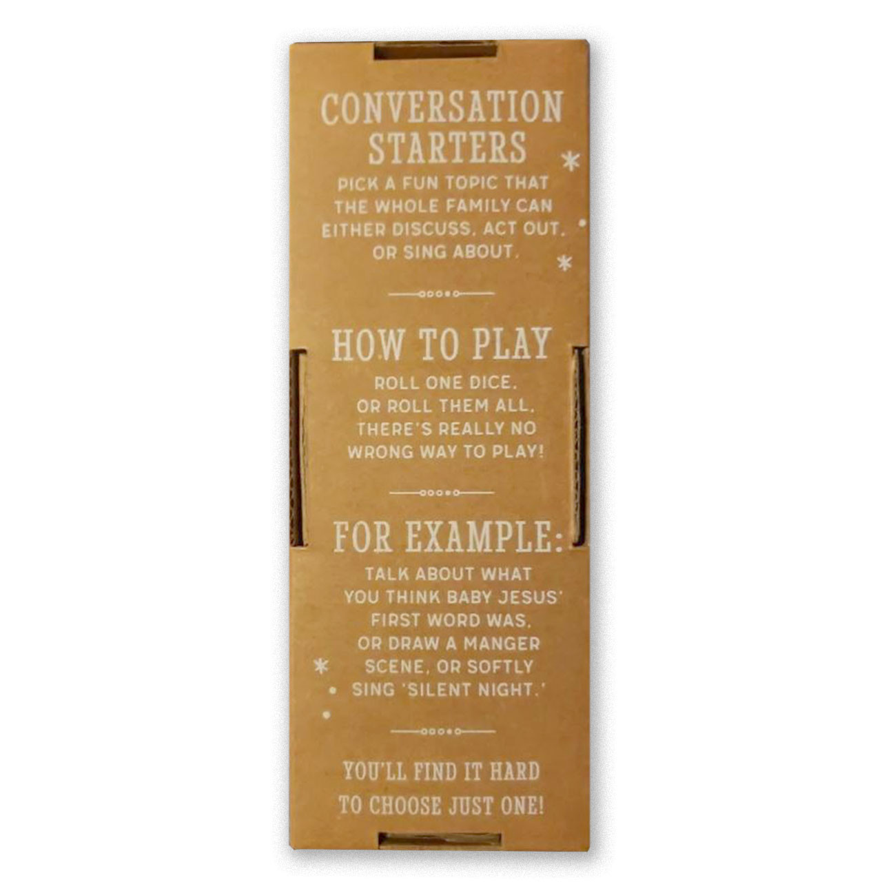 Instructions on the package of the 3 Piece Set Christmas Story Dice
