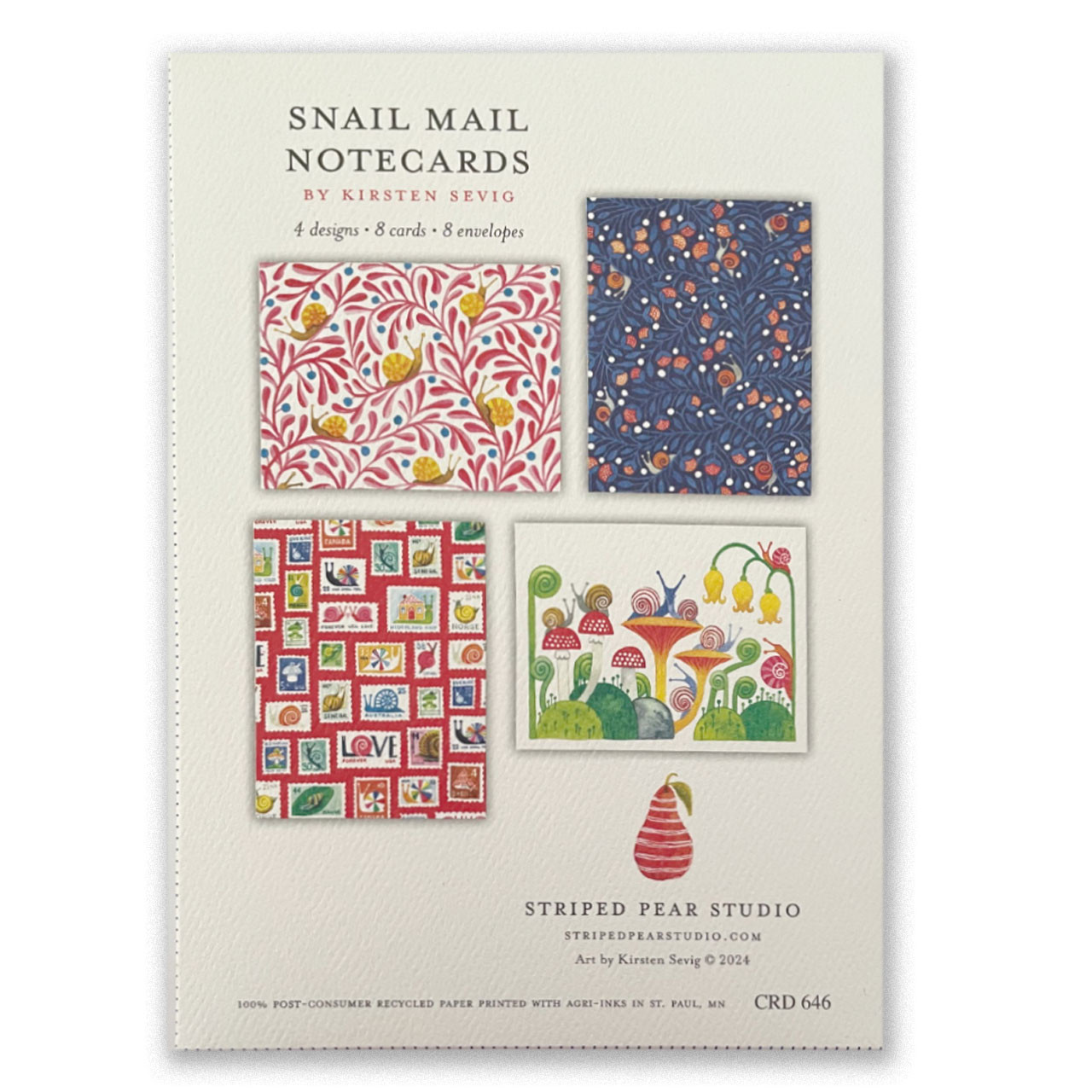 The 4 designs in the Snail Mail Notecards by Kirsten Sevig The 4 designs in the Snail Mail Notecards by Kirsten Sevig
