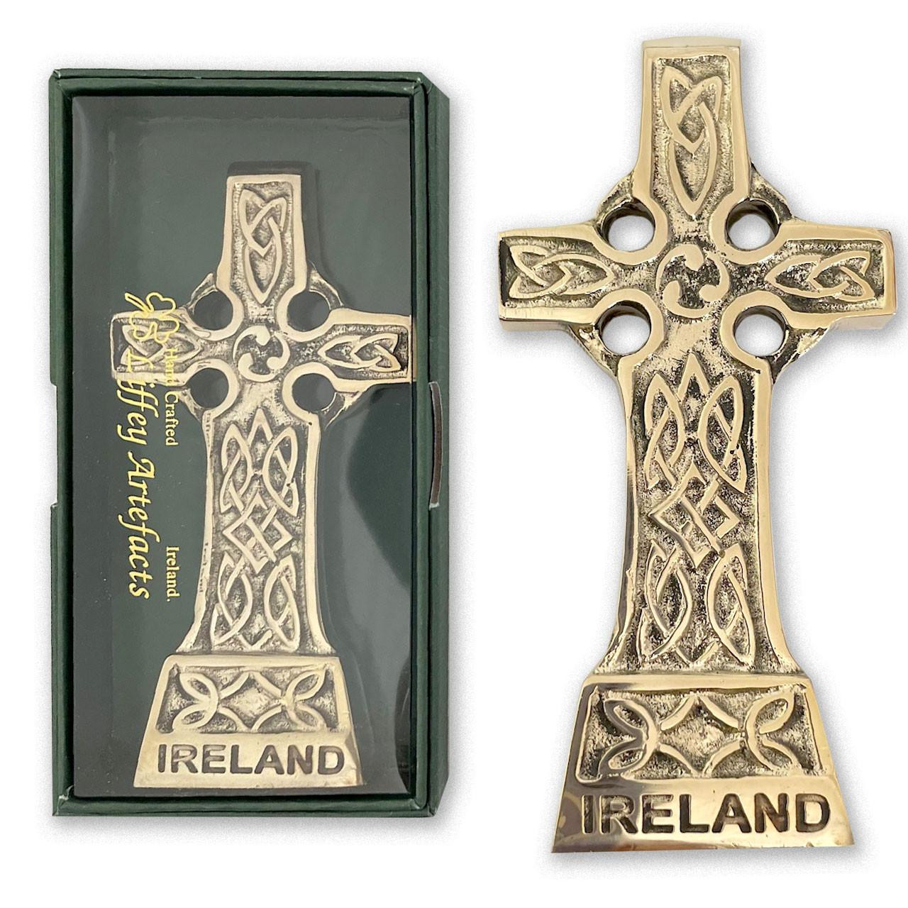 Brass Standing Celtic Cross in the box and alone