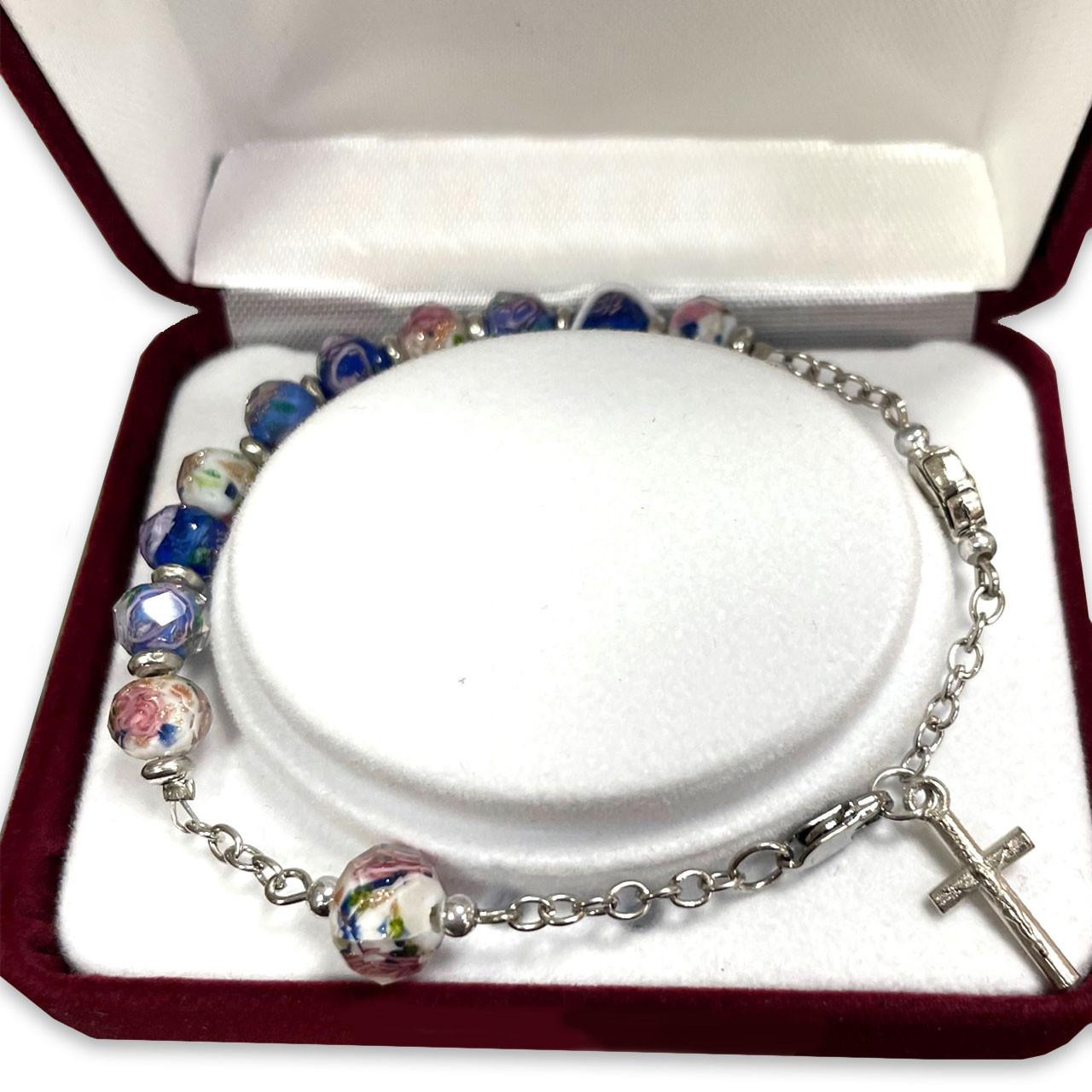 Crystal Flower Mosaic Rosary Bracelet