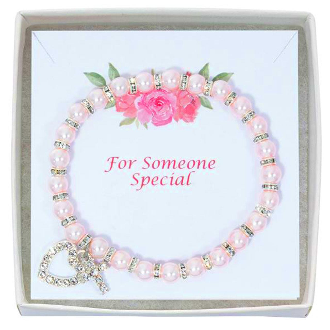 Youth Pink Pearl & Crystal Stretch Bracelet