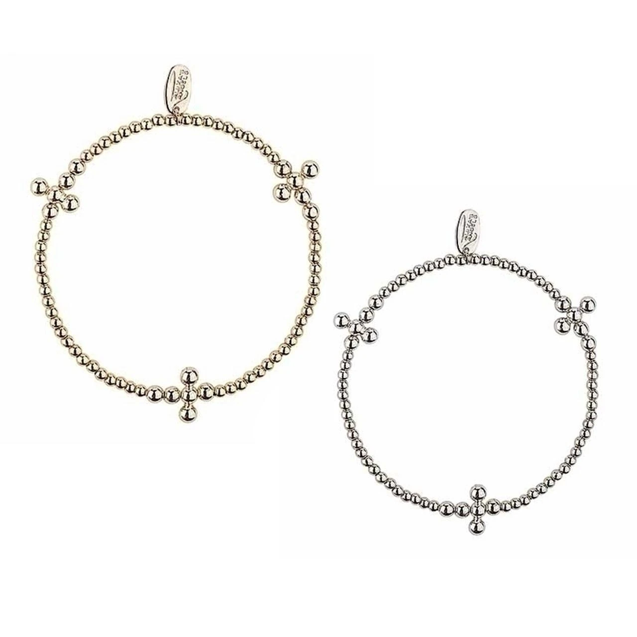 Faith Beaded Cross Bracelet shown in a gold tone and silver tone - each sold separately