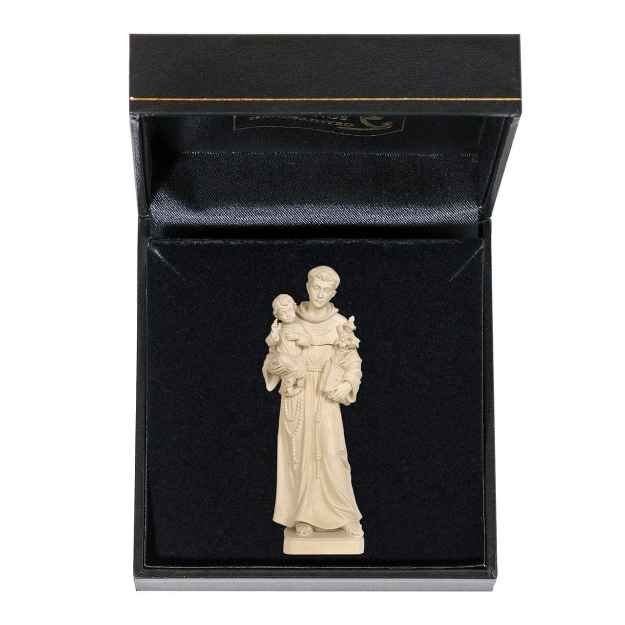3IN Natural Wood Saint Anthony Statue and case